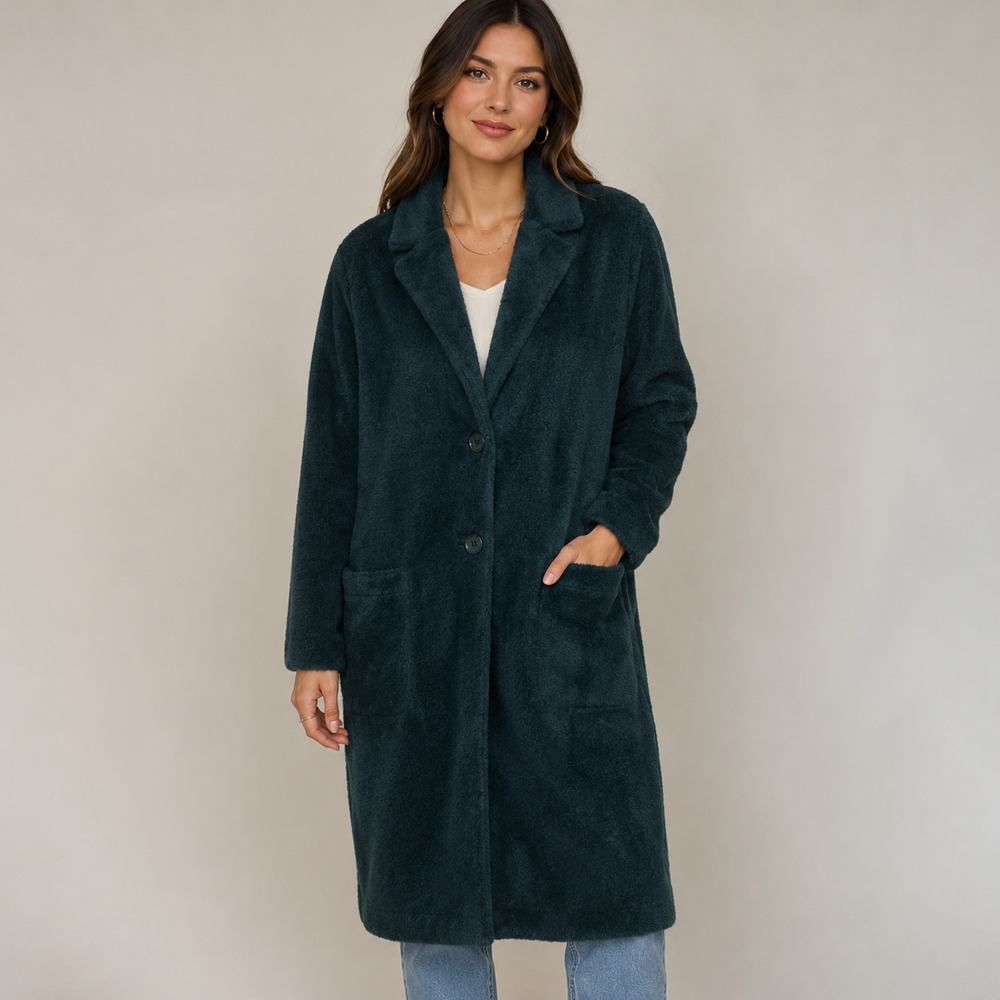 Anthropologie Sanctuary Hometown Fuzzy Knit Coat Deep Teal Long Coat Large